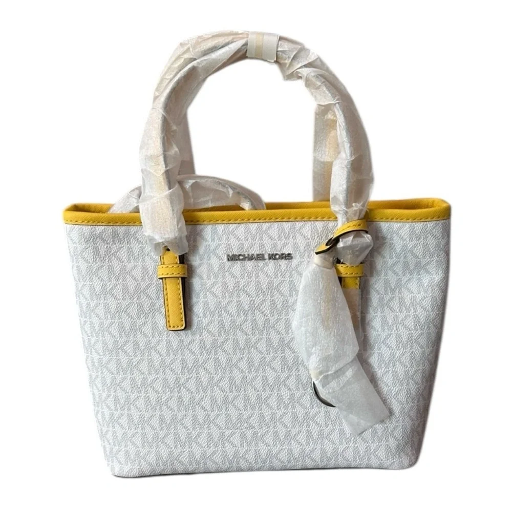 MICHAEL KORS Jet Set Travel Small Top Zip Tote Crossbody Bag White Yellow NEW - Picture 5 of 7